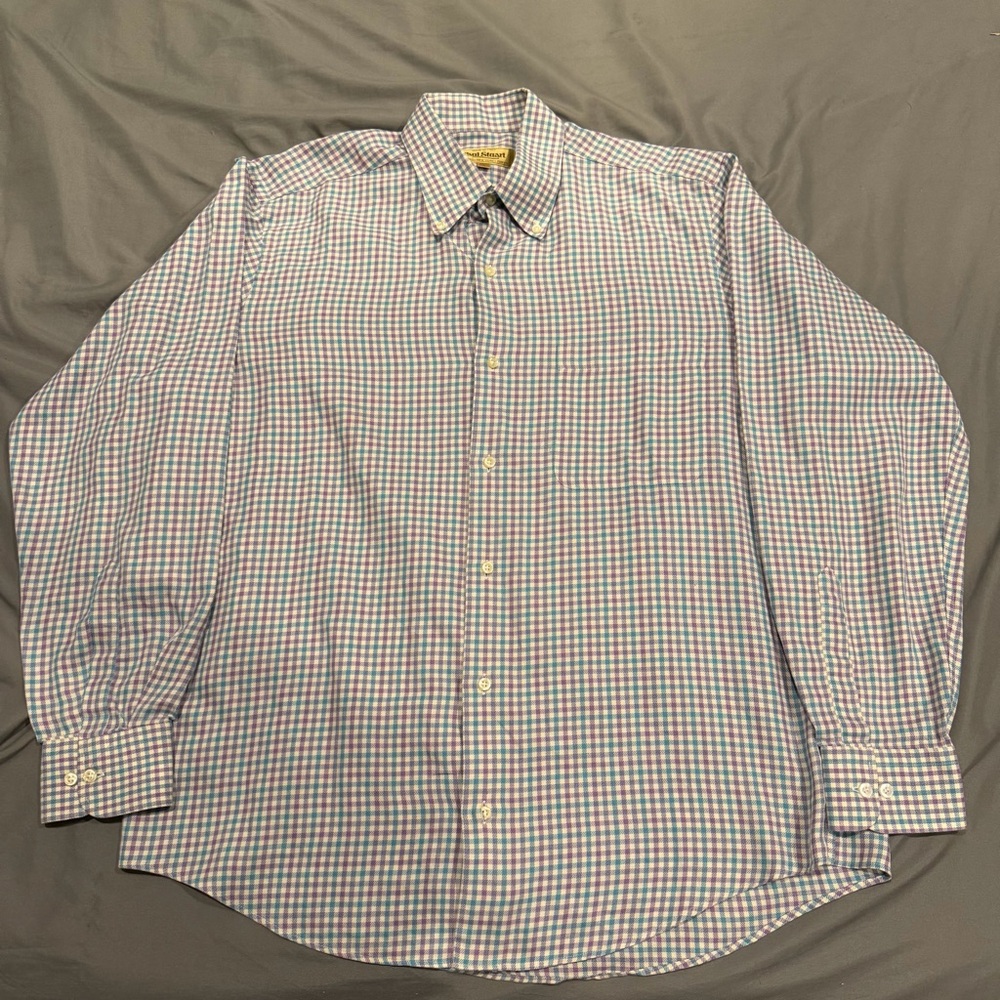 Vintage PAUL STUART‎ Mens L Plaid Button Shirt Purple/ Blue Cotton Dress Casual